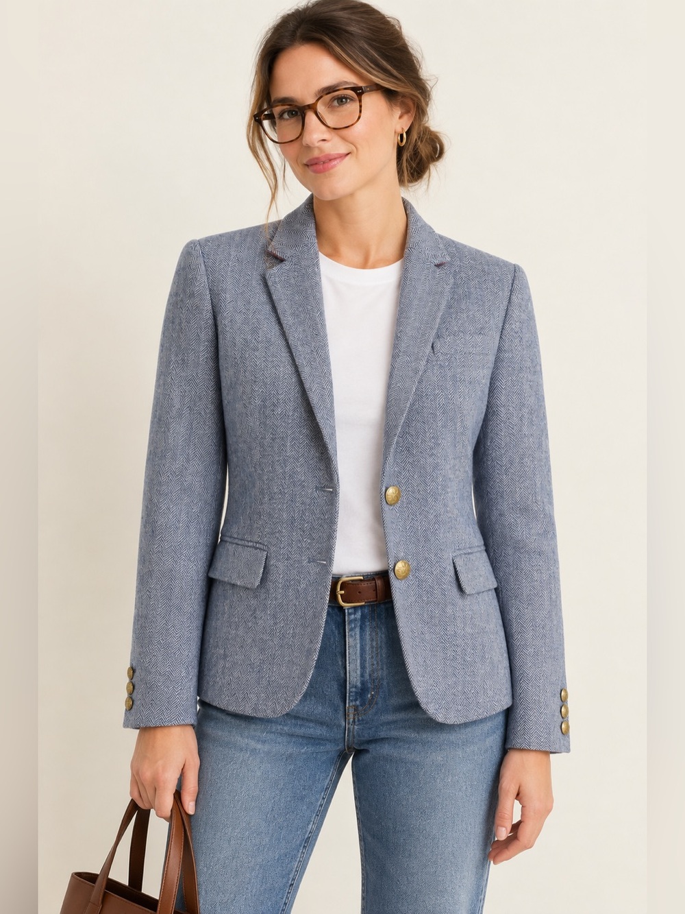 J.Crew Factory Herringbone Wool Blend Schoolboy Blazer Blue Size 4